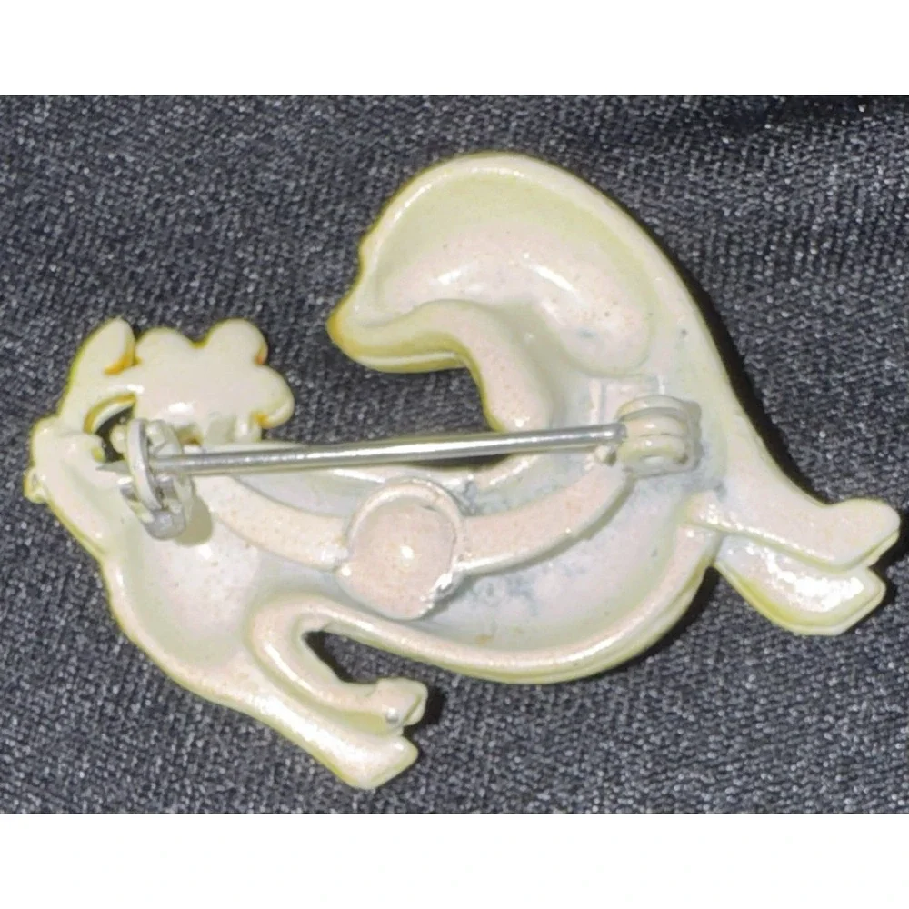 Yellow Dachshund Brooch Metal Red Flower Weiner Dog Pin Retro Kitsch Statement